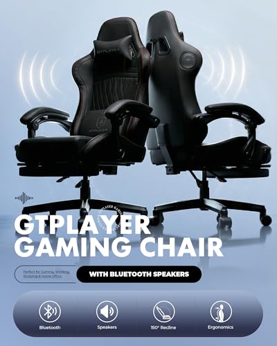 Image of GTPLAYER Gaming Chair for Adults, Ergonomic Video Game Chairs, Footrest & Linkage Armrest, Reclining High Back Silla Gamer with Speakers for Home Office, Ace Pro, Black & Red