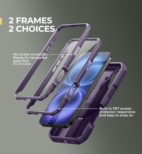 Image of Dexnor for iPhone 16 Case with Slide Camera Cover&Adjustable Kickstand & Built-in Screen Protector, Compatible Wireless Charging Shockproof Cases Heavy-Duty Magnetic Protective Cover,Phantom Purple