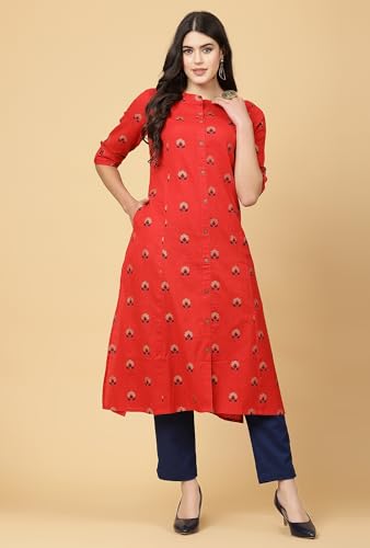 Image of Pistaa's Women's Cotton Relaxed Fit A Line Kurta