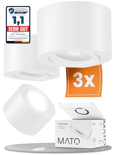 MATO 3x LED Spots Aufputz Weiß - Extra Flach & Schwenkbar - Ø80x50mm -...
