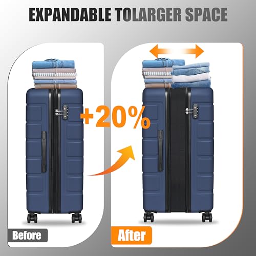 Image of KEYTANG Luggage Light weight Hardside Expandable Luggage Spinner Wheels Luggage Suitcase W /TSA Lock 3-Piece Luggage Set,Include 20 inchCarry on Luggage Suitecase(20 /24 /28), Navy Blue