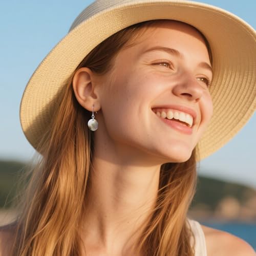 Silver Abalone Shell Disc Dangle Earrings - Unique Handmade Circle Drop Earrings for Daily & Beach Styles2