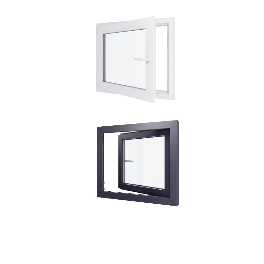 Ventana de PVC bicolor – Triple acristalamiento – Tirante izquierdo – Blanco y antracita. – LxH: