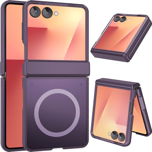 Image of WRJ for Samsung Galaxy Z Flip 7 Case Built-in Screen Protector,Dark Purple