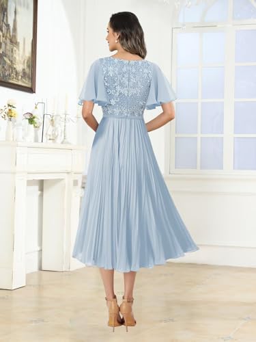 Women’s Lace Applique Mother of The Bride Dresses with Half Sleeve Tea Length Formal Dress2