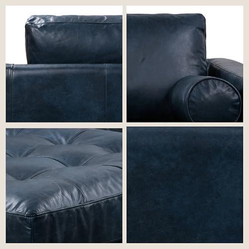 Image of Poly & BARK Napa 104.5 inch Left-Facing Sectional Sofa - Midnight Blue Full-Grain Pure-Aniline Italian Leather, Feather-Down Cushions, Kiln-Dried Solid Wood Frame, Walnut Legs