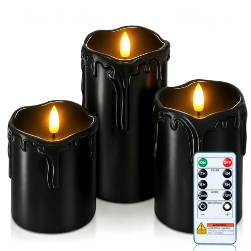 Image of Homemory Orange Drip Real Wax Flameless Candles with Remote Timer, Set of 3
