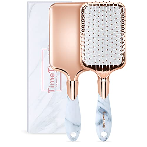 TimeTinkle Paddle Hair Brush for Women, Marble with Rose Gold Hairbrush for Detangling, Blow Drying & Smoothing Hair