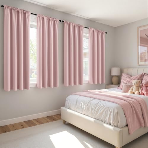 Image of MIULEE Light Pink Room Darkening Bedroom Curtains 63 Inch Length 4 Panels