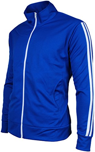 ANGEL COLA Men's Retro Stripes Full Zip-up Track Top Jacket Blue XL