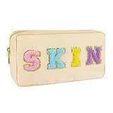 Preppy Patch Makeup Bag-Nylon Cosmetic Preppy Makeup Skin Bag with Zipper-Varsity Stoney Clover Chen