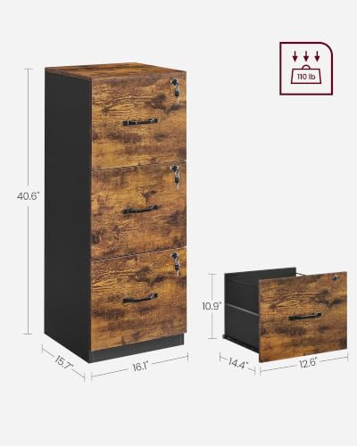 Image of VASAGLE 3 Drawer File Cabinet with Locks, for A4, Letter Sized Documents