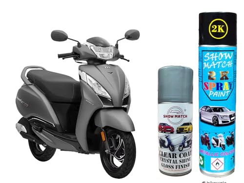 Image of Show Match 2k Scooter Spray Paint + Clear Coat compatible with (TVS Jupiter 125) (Titanuim Grey)