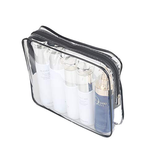 3 Pieces Large Clear Travel Bags for Toiletries, Waterproof Clear Plastic Cosmetic Makeup Bags, Transparent Packing Organizer Storage Bags (Black)