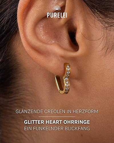 Purelei Glitter Heart Ohrringe Damen – Edelstahl, Wasserfest, Filigran, 16 x 17 mm – Eleganter Modeschmuck für stilvollen Look… – Ansicht 2