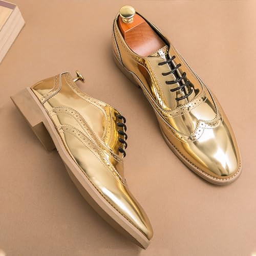 Men's Patent Leather Brogue Low Heel Oxfords Fashion Classic Round-Toe Lace Up Wing Tips Carved Business Dress Derby Shoes Casual Comfortable Formal Work Wedding Shoes3