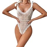 Generisch Dessous Open Damen Spitze Mesh Dessous Overall Bein Ring Club Party Bänder Dessous (White, L)