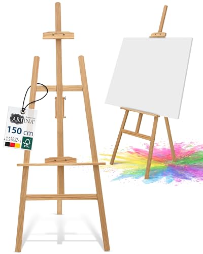 Artina Chevalet Bois Grand Pin - FSC® 150cm Easel en bois - Champ réglable en hauteur - Chevalet pour enfants & adultes, mariage, toiles