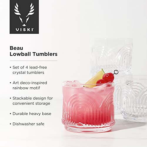 Viski Beau Lowball Tumblers, Set of 4 11oz (325ml) DOF Glasses, Stackable Lead-Free Crystal Barware, Clear - Image 2