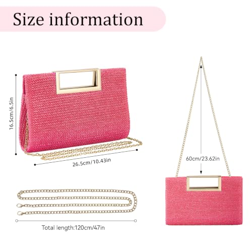Image of Women's Straw Raffia Clutch Purse, Top Handle Woven Handbag with Crossbody Strap, Summer Beach Shoulder Bag