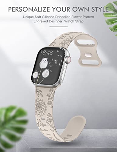 Image of Minyee Floral Engraved Band Compatible with Apple Watch 41mm 40mm 38mm 42mm 44mm 45mm 46mm 49mm Women, Cute Soft Silicone Flower Sport Fancy Strap for iWatch Series 11 10 9 8 7 6 5 4 SE /Ultra 3 2 1