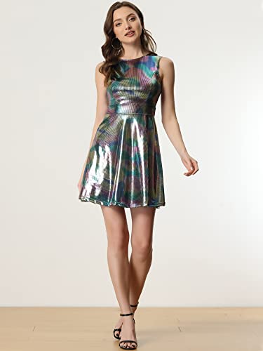 Image of Allegra K Women's Metallic Sleeveless High Waist Club Party Disco Holographic Dress