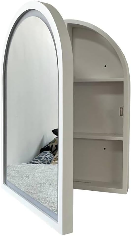 ZTGL LED Lighted Bathroom Medicine Mirror Cabinet, Dimmable Light, Wall Mounted Makeup Mirror, Single Door LED Bathroom Wall Cabinet with Shelves Toilet Storage Cabinet,White,60x80cm