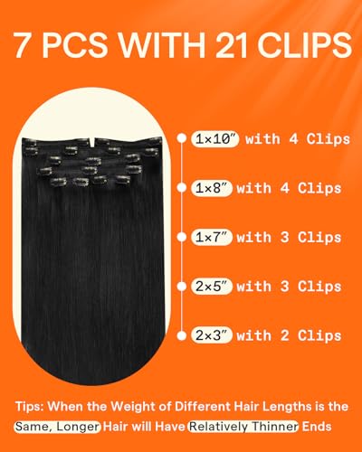 Image of Full Shine Black Clip in Hair Extensions 24 Inch Remy Hair Extensions Clip ins Human Hair Jet Black Natural Hair Clip in Extensions for Long Hair 7 Pieces 120g