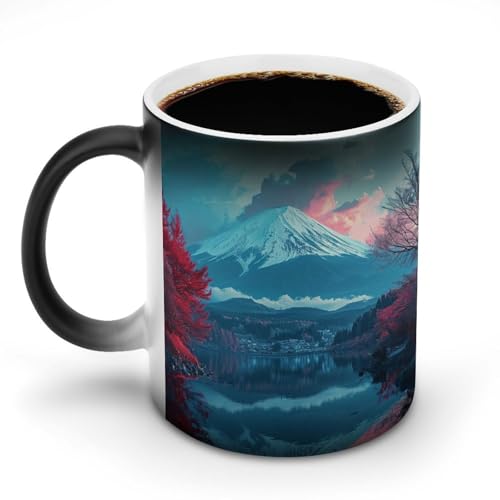 夕暮れ時に湖に映る富士山マグカップ 変色カップ 魅惑的な色彩の風景 美しい日本の風景写真 コーヒーカップ 高級 おしゃれ 人気 誕生日プレゼント ギフト 贈り物 彼女 妻 友人 家族 愛する人への素敵なプレゼント バレンタインデー 結婚記念日 プレゼント