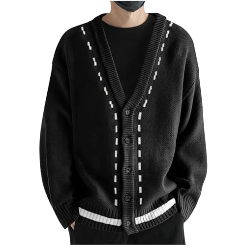 Cardigan Sweaters for Men Button Down Knit Sweater V Neck Ribbed Cardigan Cable Knit Sweater Casual Outwear