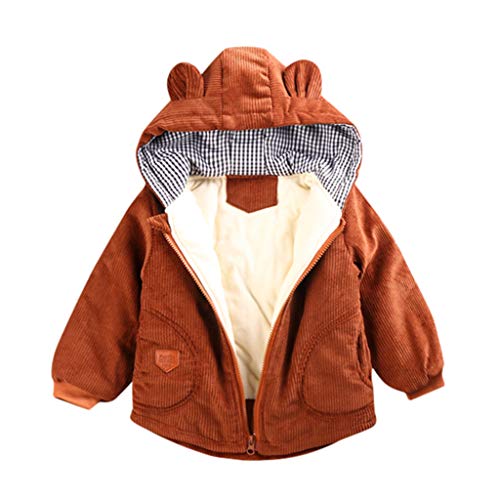 F_Gotal Children Clothing Newborn Infant Baby Boys Girls Cartoon Fleece Hooded Jacket Coat with Ears Warm Outwear Coat Zipper Up Brown