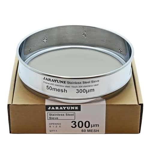 JARAYUNE 50 Mesh Stainless Steel Lab Sieve, Sturdy 8Inch(20.5cm) Sifter, Fine Mesh Sieve Strainer for Powder Pellet Flour Liquid Filtration-Lab Industrial DIY Household Use