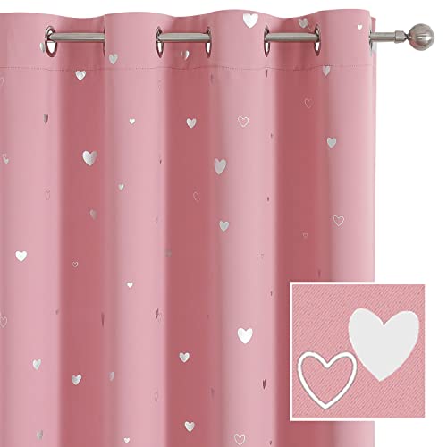 SMILE WEAVER Cortinas rosas para dormitorio de niñas, cortinas opacas con estampado plateado, suaves, gruesas, con aislamiento térmico, con ojales en la parte superior, para decoración de guardería, 2