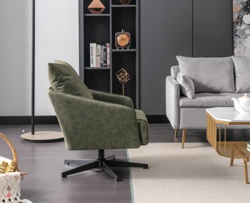 Cimota Swivel Accent Chairs Set Of 2 Pu Leather Armchair Modern 360 Degree Swivel Chairs Barrel Chairs Comfy Sofa Chairs With Padded Seat/Metal Base For Living Room/Bedroom, Vintage Green/2Pcs #TOP6