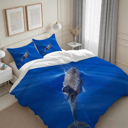 Housse de couette dauphin 140x200 anti-plis avec fermeture éclair facile