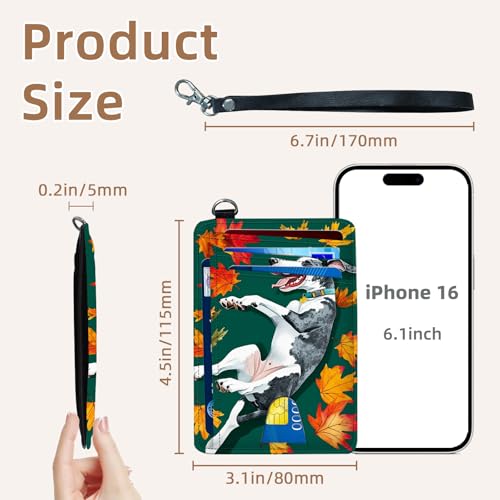 Credit Holder Slim Wallet, PU Leather RFID Blocking, Women & Men Front Pocket Small Card Holder, Credit Card Wallet with Wristlet, Convenient Travel Business, Maple Leaves Cute Dog2