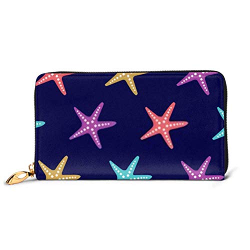 Preisvergleich Produktbild JHGFG Mode Handtasche Reißverschluss Brieftasche Seestern Nahtloses Muster Helle Bunte Tropische Telefonkupplung Geldbörse Abendkupplung Blockieren Leder Brieftasche Multi Ca.