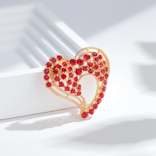 Image of Heart Brooches for Women Rhinestone Crystal Heart Brooch Pin Gift for Wife Girlfriend