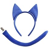 Neujiwo Blue Cat Ears Headband and Tail Set Plush Adult Halloween Cat Costume Accessories for Pete