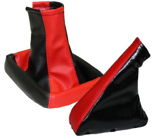 AERZETIX: Soufflet de Levier de Vitesse et Frein à Main en Simili Cuir Rouge et Noir