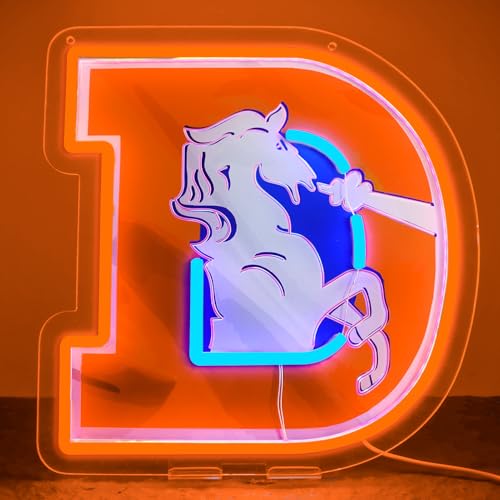 BNBIDEN Broncos Football Neon Signs Led Sign for Wall Decor Rugby Team Light Up Sign Suitable for Man Cave Office Bar Pub Wall Art Gifts for Teen Boys