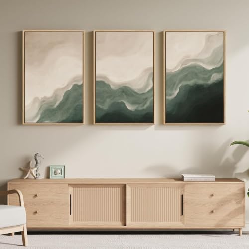 Tableau abstrait vert et beige lianyibo triptyque moderne 60x80cm - 2