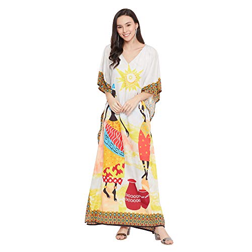 Image of Women Polyester Casual Long Plus Size Beach Caftan Cover Up Maxi Dress 1X-3X Summer Kaftan Dresses for Women