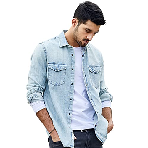 Men Spring Korean Fashion Denim Shirt,Casual Man's Shirt Top Plus Size
