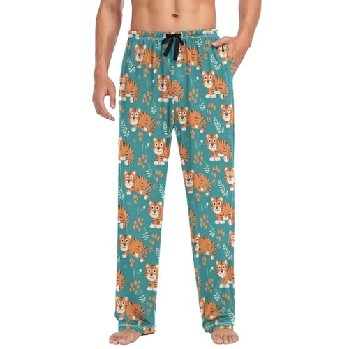 Men's Pajama Pants Cute Tigers Green Pajama Pants for Men PJs Bottoms Drawstring Pockets Sleep Lounge Pants S3