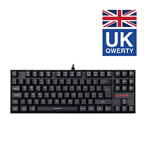 Redragon Tastiera meccanica KUMARA K552-N-UK 87 Tastiera da gioco meccanica compatta con tasti blu, Tastiera da gioco per computer PC (QWERTY UK Layout - No Backlight)