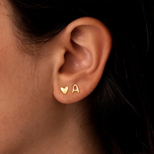 Stud Earrings for Girls Gifts - 2 Pairs S925 Sterling Silver Post Real Gold Plated Heart Initial Stud Earrings for Girls Teen Girl Gifts Hypoallergenic Earring for Women Jewelry2