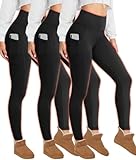HIGHDAYS 3 Pack Fleece Lined Leggings for Women with Pockets - Tummy Control Thermal Warm Yoga Pants Plus Size S/M-4XL,Black/Black/Black, ONE Size