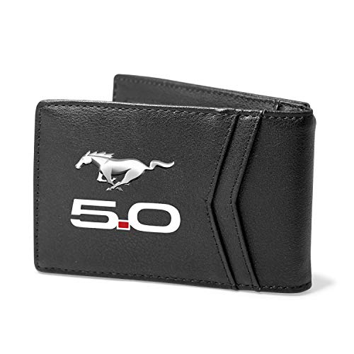 Compatible with - Ford Mustang 5.0 Black PU Leather Slim RFID Resistant Bi-fold Men Wallet