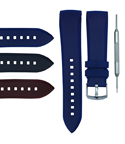 22mm Rubber Watch Band Strap Compatible with AR 0828 - Free Spring Bar Tool (Blue)